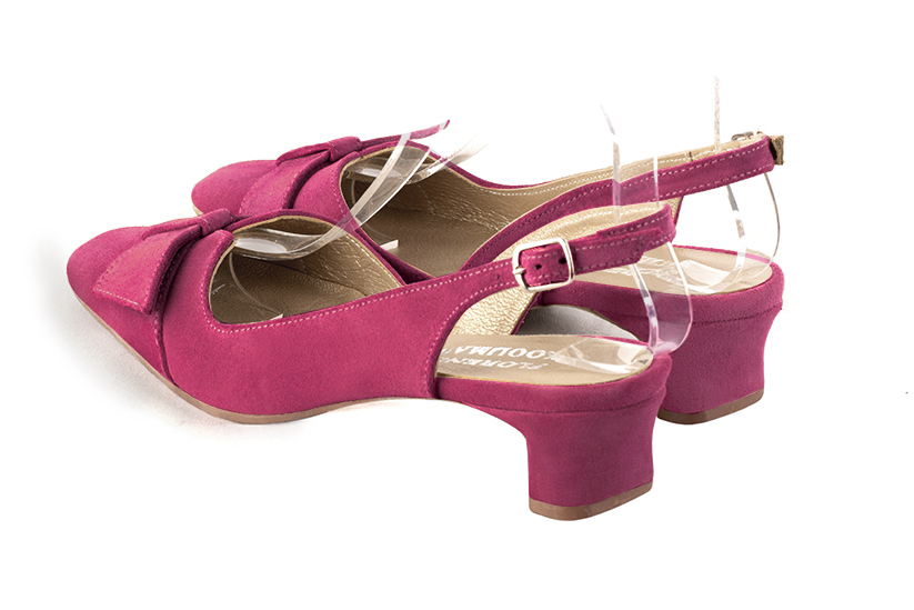 Fuschia pink women's slingback shoes. Square toe. Low kitten heels. Rear view - Florence KOOIJMAN